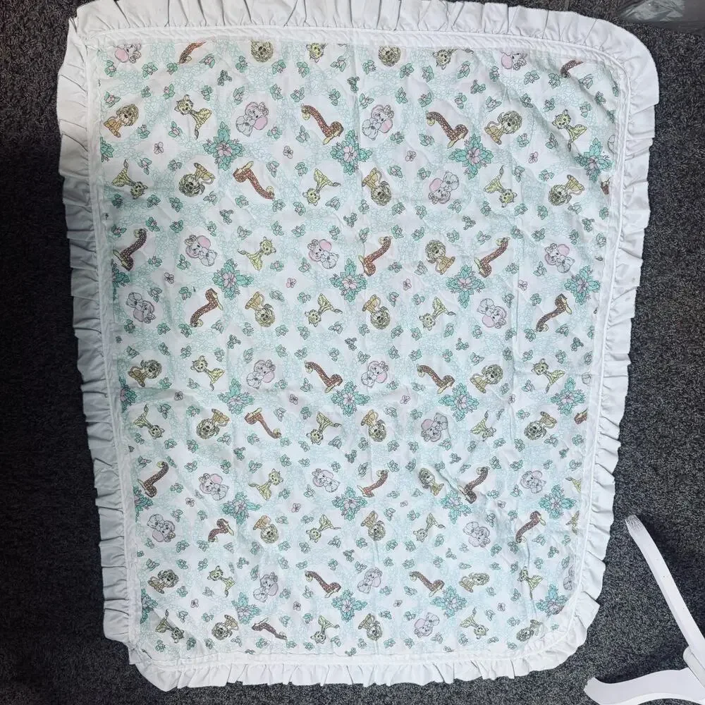 Precious Moments Baby Animals Quilted Crib Blanket Safari Zoo Jungle Vintage 90s